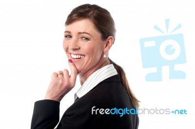 Businesswoman Turns Back And Looks Over Stock Photo