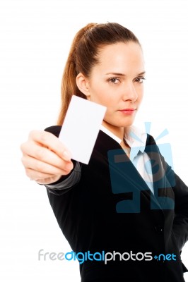 Businesswoman With Card Stock Photo