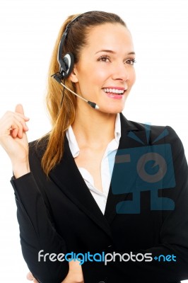 Businesswoman With Headset Stock Photo