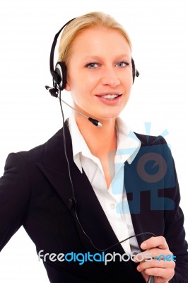Businesswoman With Headset Stock Photo
