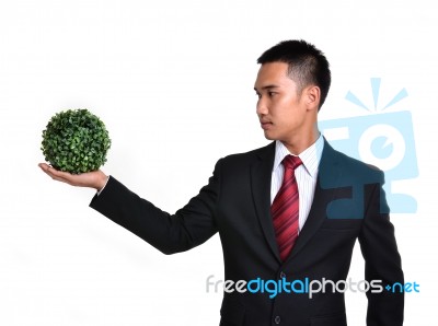 Bussiness Man With Future Eco - Green Energy Concept Stock Photo