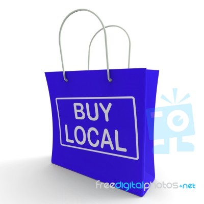 Buy Local Shopping Bag Shows Buying Nearby Trade Stock Image