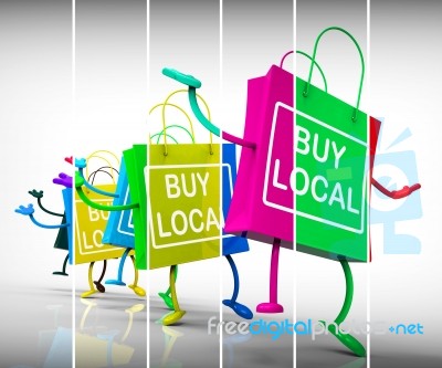 Buy Local Shopping Bags Represent Neighborhood Business And Mark… Stock Image