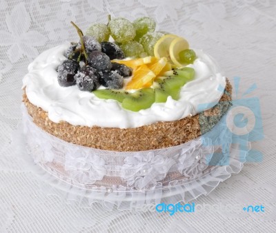 Cake With Fresh Fruit Stock Photo