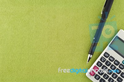 Calculator Pen On Fabric Stock Photo