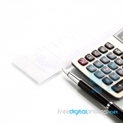 calculator with pen and shopping list stock photo royalty free