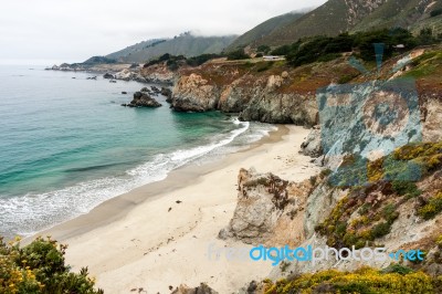 California Beach Along Pacific Coast Highway Stock Photo