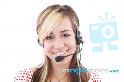 Call Center Lady With Headset Stock Photo
