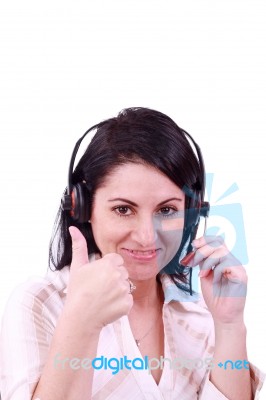 Call Center Lady With Thumb Up Stock Photo