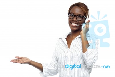 Call Centre Lady Attending Calls Stock Photo