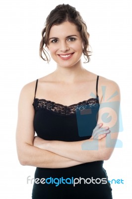 Calm Beautiful Smiling Woman In Party Wear Attire Stock Photo