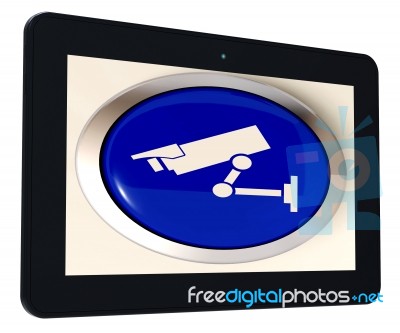 Camera Tablet Shows Cctv And Web Security Stock Image