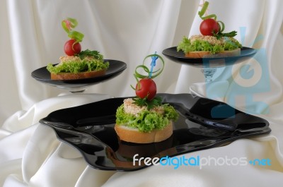 Canapes Of Chicken With Sesame Stock Photo