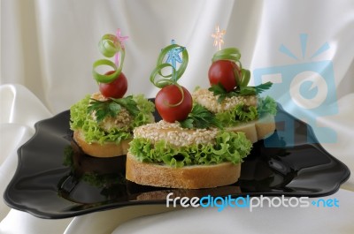 Canapes Of Chicken With Sesame Stock Photo