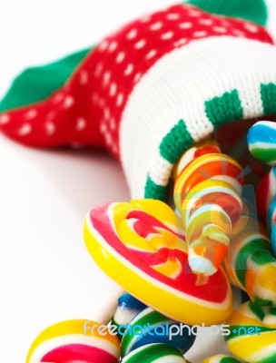 Candies In Christmas Sack Stock Photo