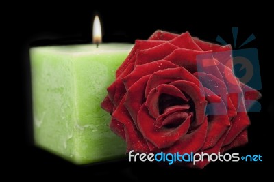 Candle And Rose Stock Photo