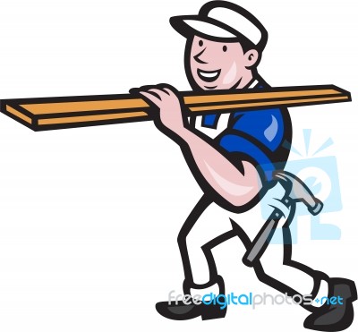 Carpenter Worker Carrying Timber Cartoon Stock Image
