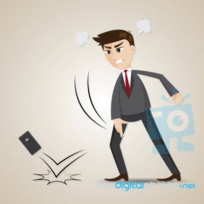 Cartoon Angry Businessman Throwing Cellphone Stock Image