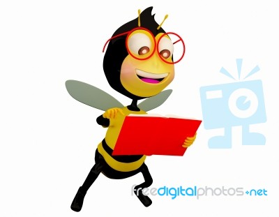 Cartoon Bee Reading Stock Image