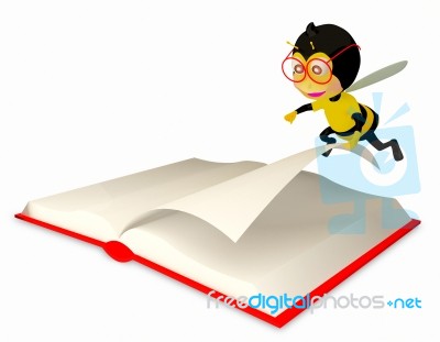 Cartoon bee reading book Stock Image