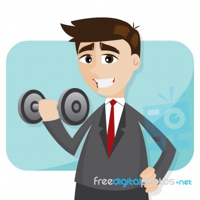 Cartoon Businessman Exercise With Dumbbell Stock Image