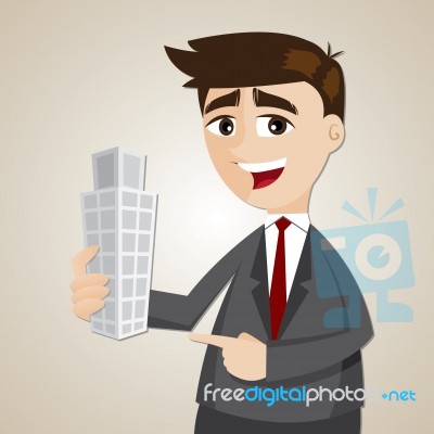Cartoon Businessman Holding Building Stock Image