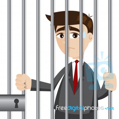 Cartoon Businessman In Prison Stock Image