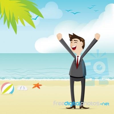 Cartoon Businessman On The Beach Stock Image