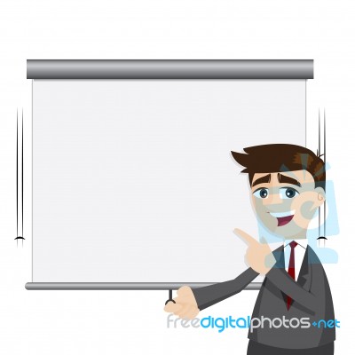 Cartoon Businessman Pull Down Presentation Board Stock Image