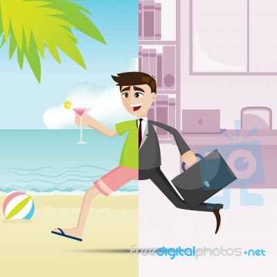 Cartoon Businessman Relax On Summer Time Stock Image