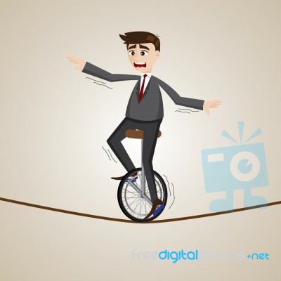Cartoon Businessman Riding Unicycle On Rope Stock Image