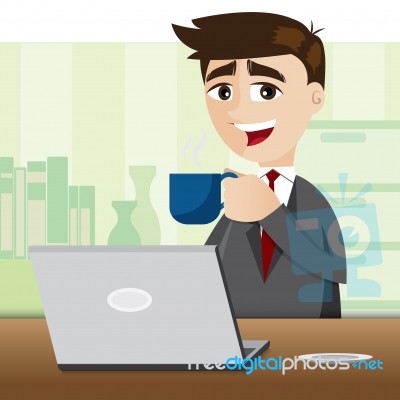 Cartoon Businessman With Cup Of Coffee Stock Image