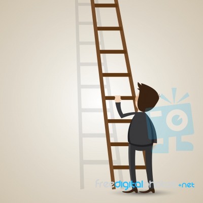 Cartoon Businessman With Ladder Stock Image