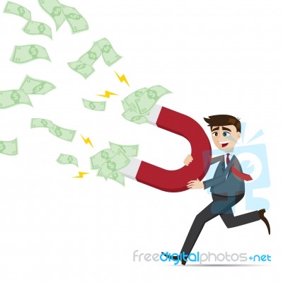 Cartoon Businessman With Magnetic Money Cash Stock Image