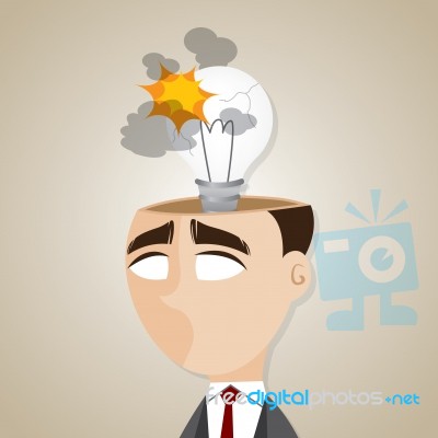 Cartoon Businessman With Shocked Idea Bulb Stock Image