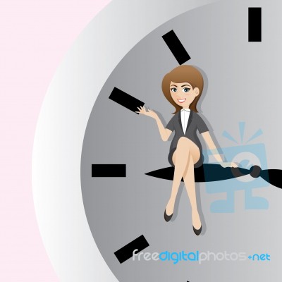 Cartoon Businesswoman Sitting On Clockwise Stock Image