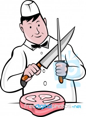 Cartoon Butcher Knife Sharpening Meat Stock Image Royalty Free Image Id 100216376