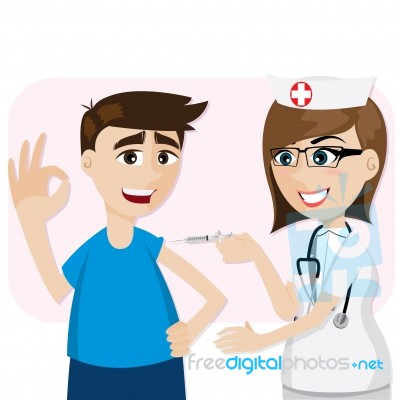 Cartoon Doctor Vaccination For Patient Stock Image