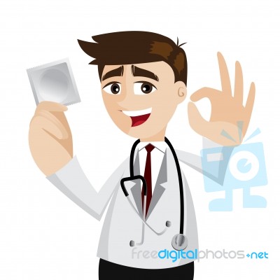 Cartoon Doctor With Pack Of Condom Stock Image