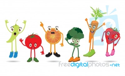 Cartoon Fruits Set Of Funny Cartoon Fruits Stock Image