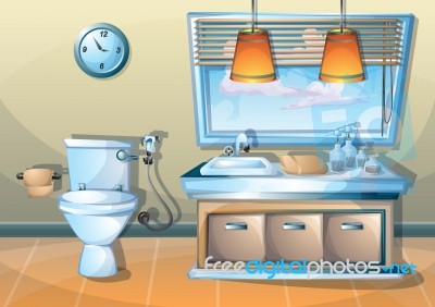 Cartoon  Illustration Interior Bathroom Stock Image