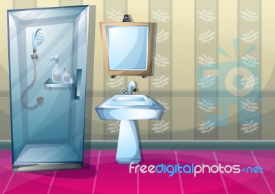 Cartoon  Illustration Interior Bathroom Stock Image