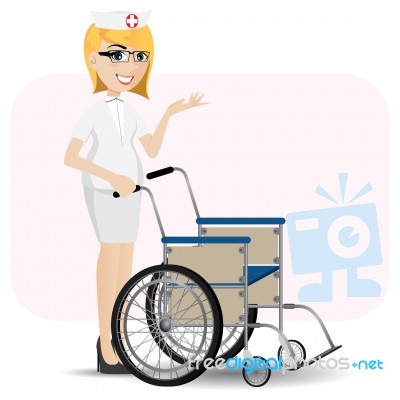 Cartoon Nurse With Wheelchair Stock Image