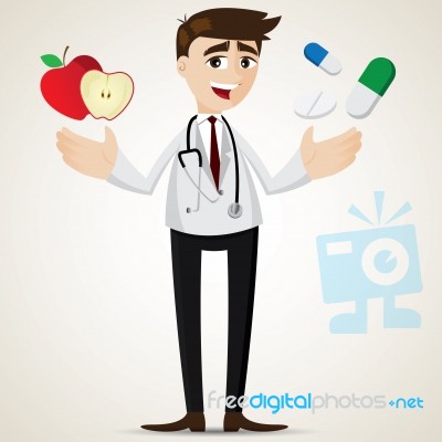 Cartoon Pharmacist With Apple And Pills Stock Image