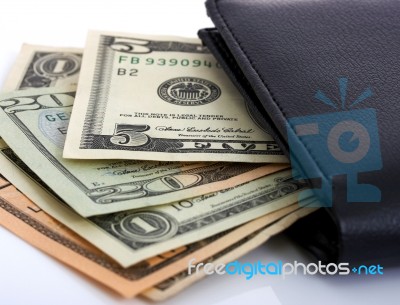 Cash In Black Wallet Stock Photo
