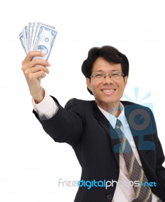 Cash In Smile Business Man Hand On White Background Stock Photo