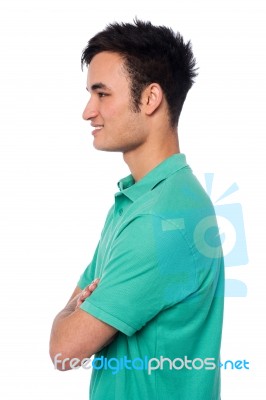 Casual Asian Guy, Side Portrait Stock Photo