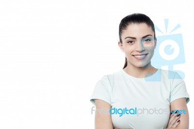 Casual Woman Posing Over White Stock Photo