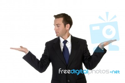 Caucasian Businessman With Open Palms Stock Photo