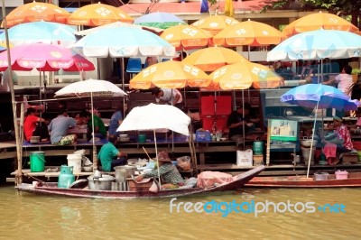 Chachoengsao Thailand -may8  Boat Noodle Seller Selling Her Food… Stock Photo